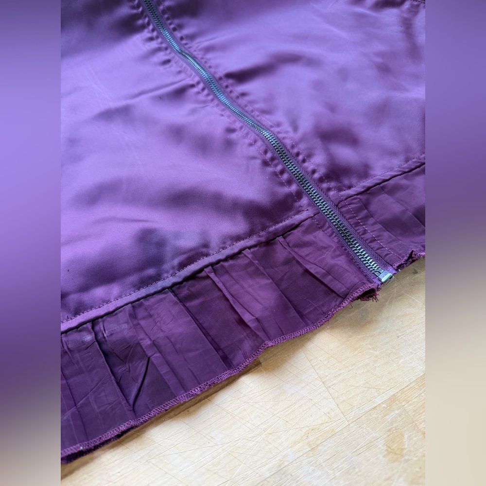 Lane Bryant 22W Plum Satin Bomber Jacket Snap Pocket Ruffle Trim Plus Chic - Picture 10 of 14